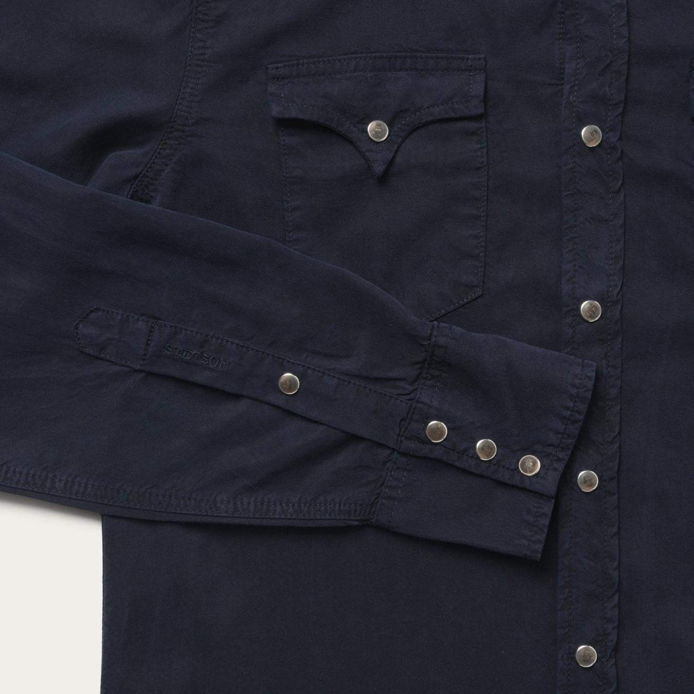Men Western Shirts Stetson Navy Twill Shirt Blue