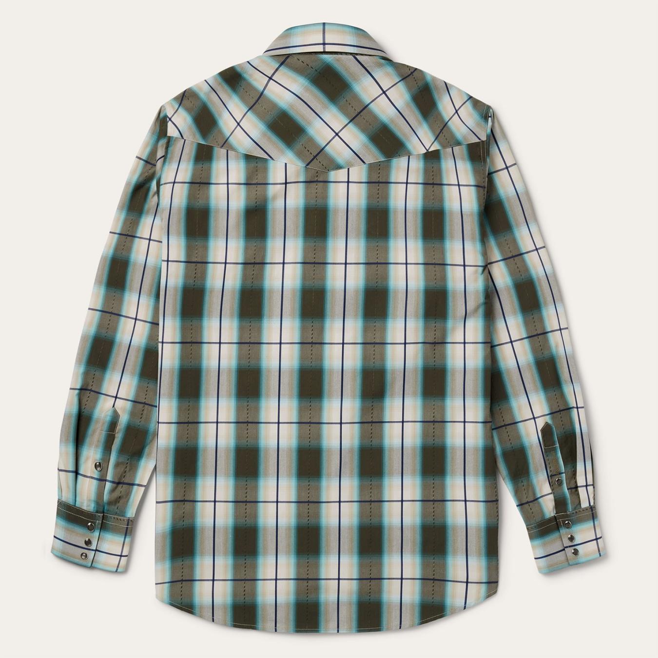 Men Western Shirts Stetson Olive Ombre Plaid Western Shirt Green