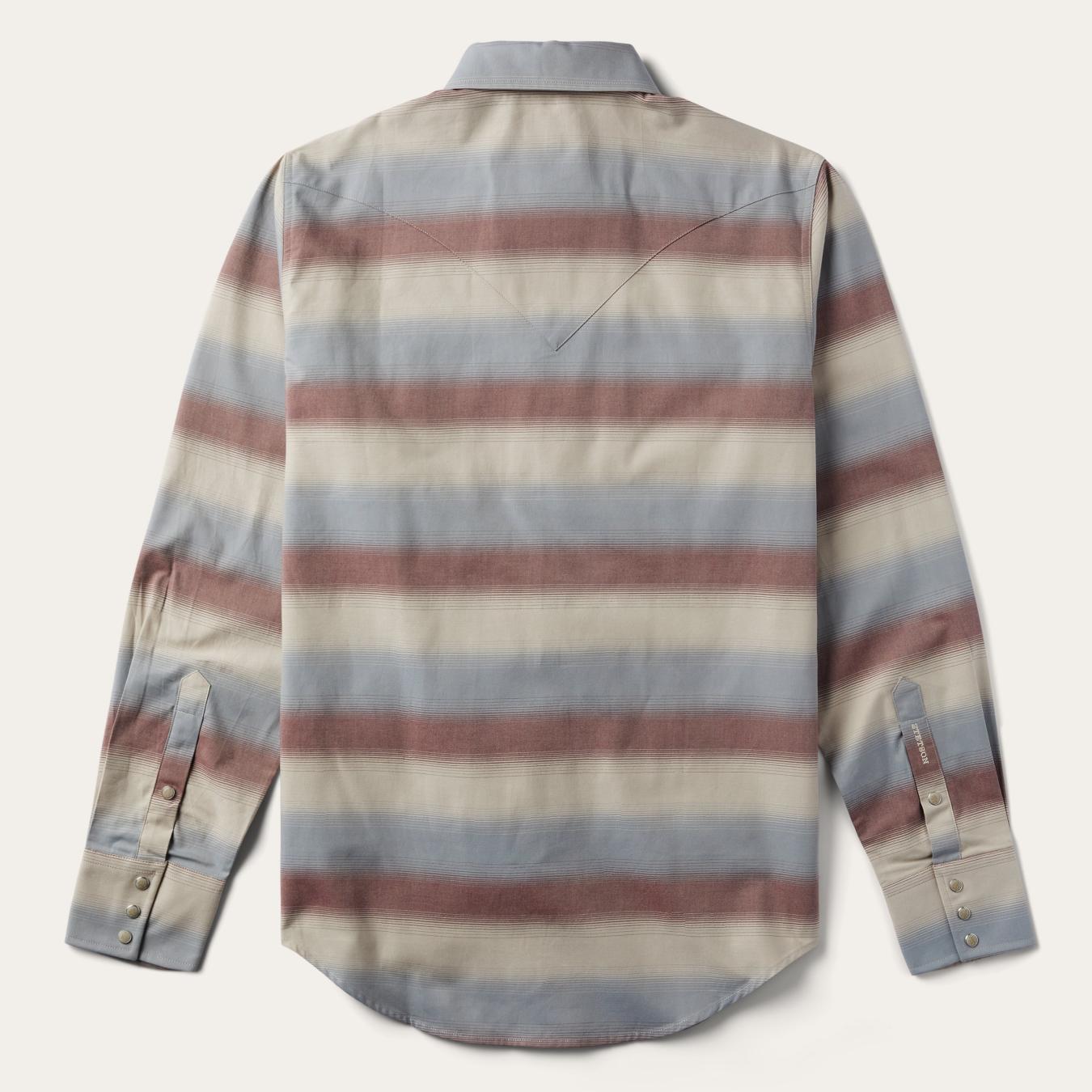 Men Western Shirts Stetson Ombre Stripe Twill Shirt Wine