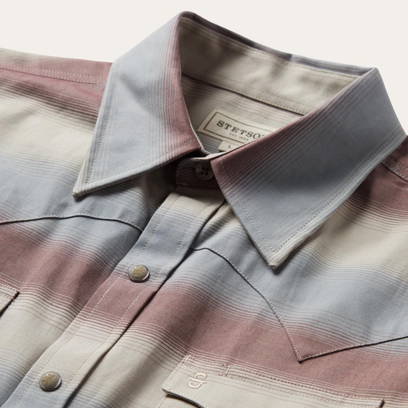 Men Western Shirts Stetson Ombre Stripe Twill Shirt Wine