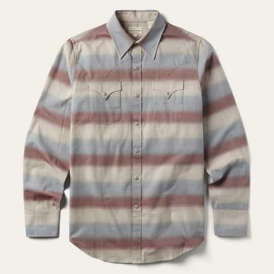 Men Western Shirts Stetson Ombre Stripe Twill Shirt Wine
