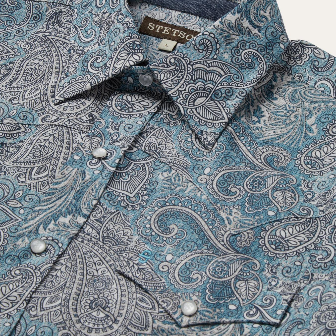 Men Western Shirts Stetson Paisley Western Shirt Green