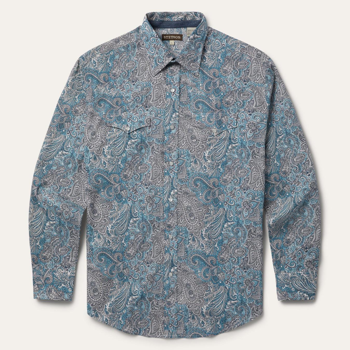Men Western Shirts Stetson Paisley Western Shirt Green