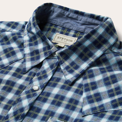 Men Western Shirts Stetson Plaid Twill Dobby Western Shirt Blue