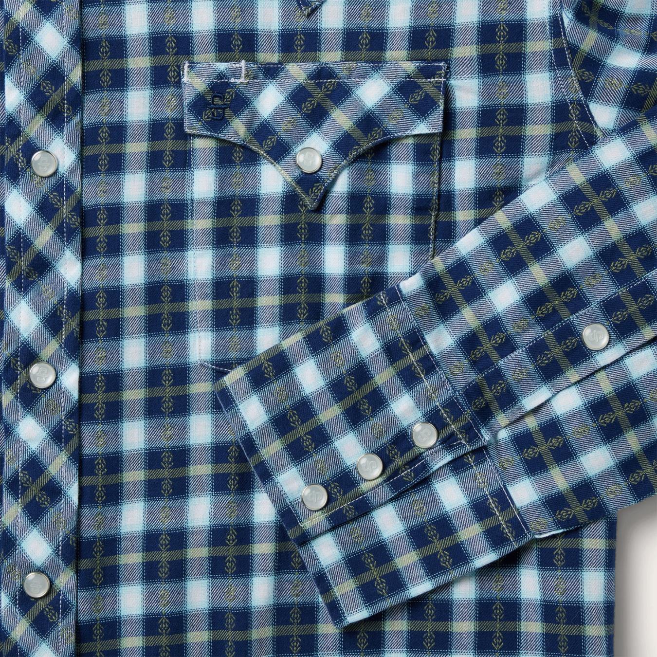 Men Western Shirts Stetson Plaid Twill Dobby Western Shirt Blue
