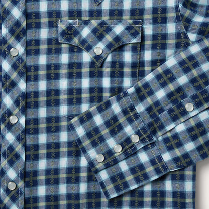 Men Western Shirts Stetson Plaid Twill Dobby Western Shirt Blue