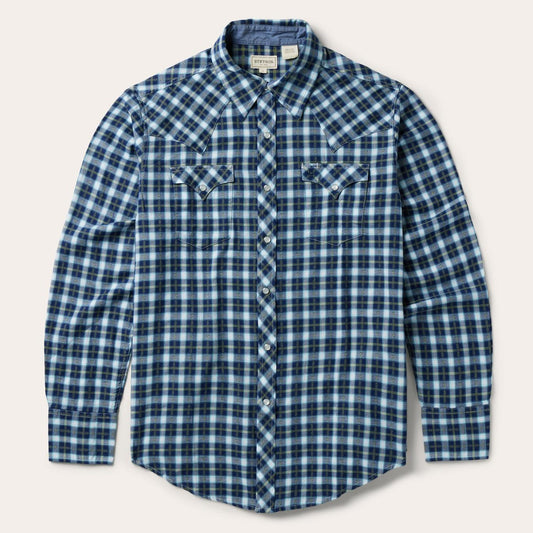 Men Western Shirts Stetson Plaid Twill Dobby Western Shirt Blue