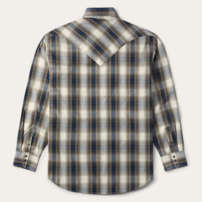 Men Western Shirts Stetson Ranch Plaid Dobby Western Shirt Brown