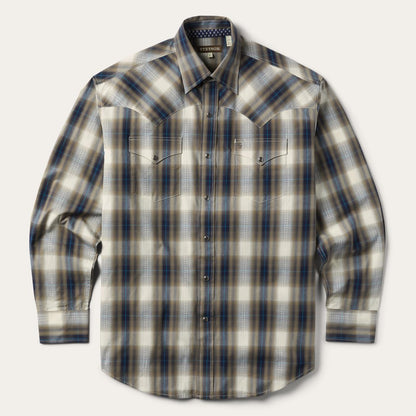 Men Western Shirts Stetson Ranch Plaid Dobby Western Shirt Brown