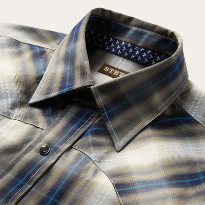 Men Western Shirts Stetson Ranch Plaid Dobby Western Shirt Brown