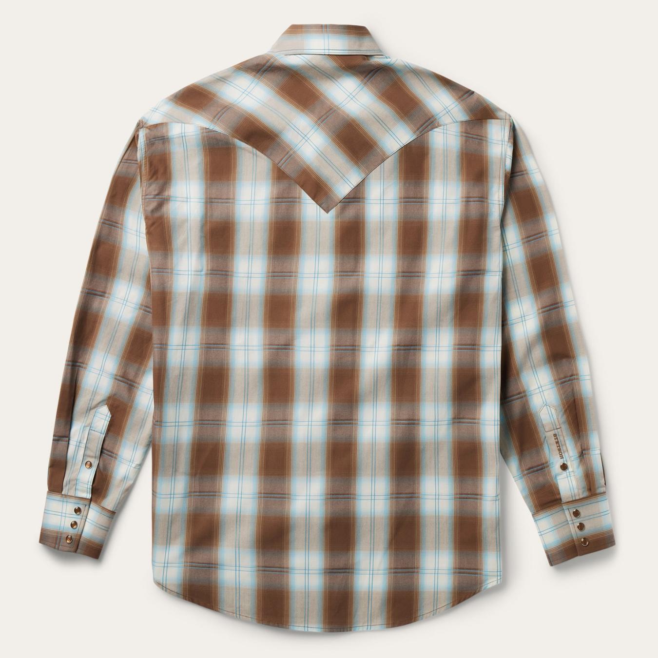 Men Western Shirts Stetson Sand Ombre Plaid Western Shirt Brown