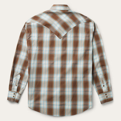 Men Western Shirts Stetson Sand Ombre Plaid Western Shirt Brown
