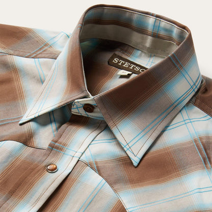 Men Western Shirts Stetson Sand Ombre Plaid Western Shirt Brown