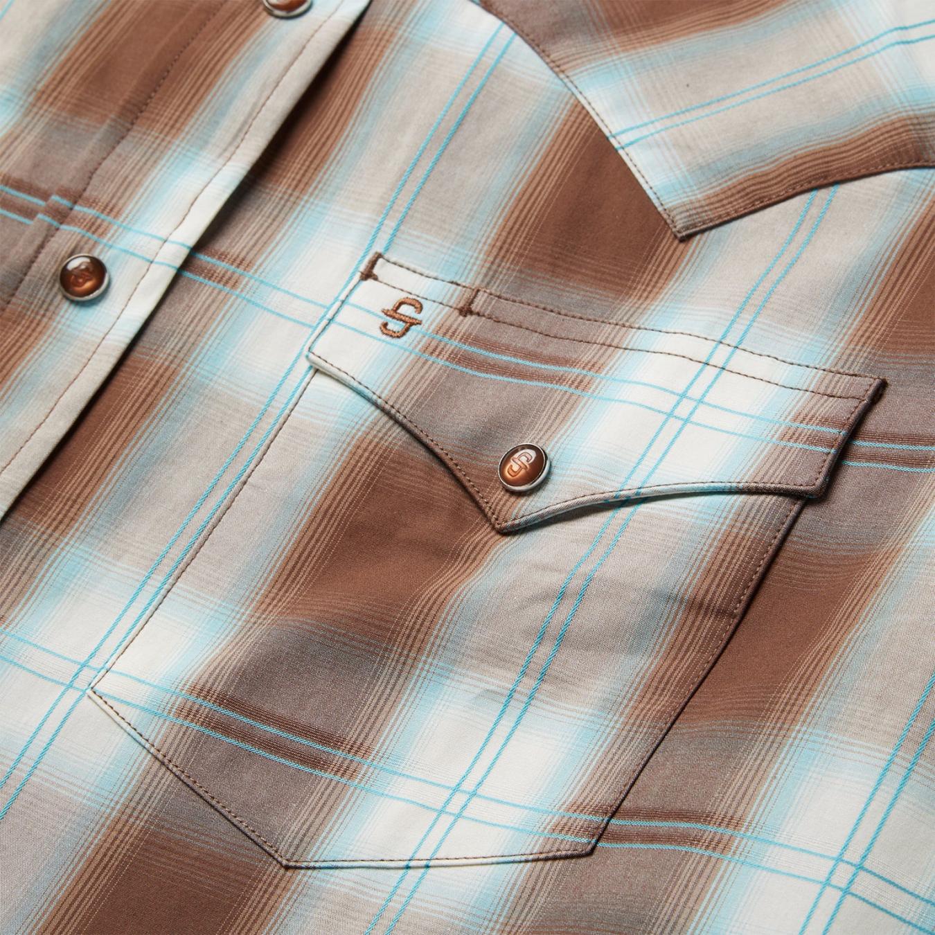 Men Western Shirts Stetson Sand Ombre Plaid Western Shirt Brown