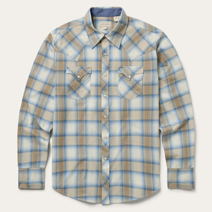 Men Western Shirts Stetson Sand Plaid Dobby Western Shirt Brown