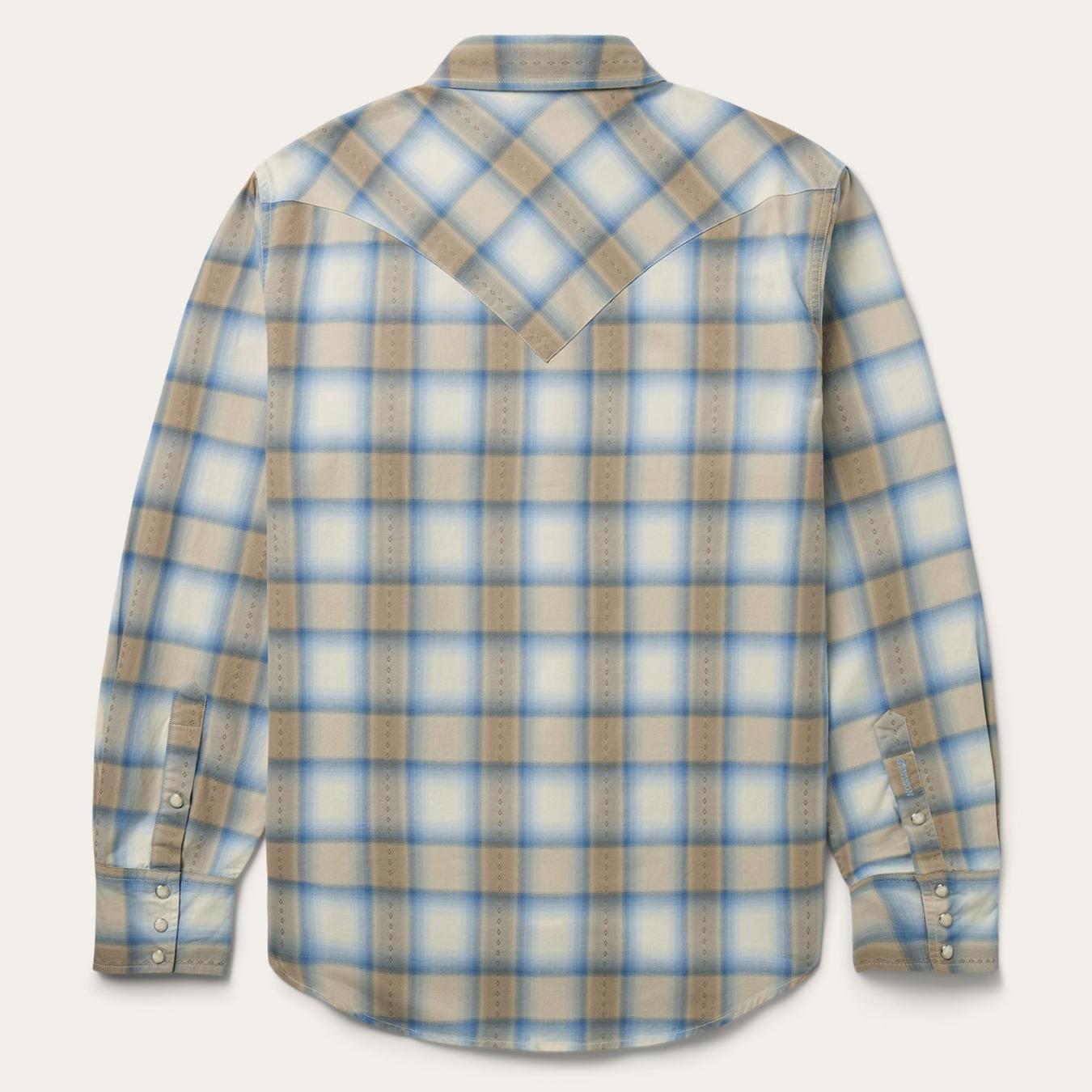 Men Western Shirts Stetson Sand Plaid Dobby Western Shirt Brown