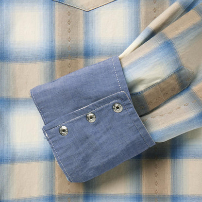Men Western Shirts Stetson Sand Plaid Dobby Western Shirt Brown
