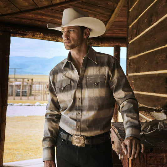 Men Western Shirts Stetson Serape Dobby Twill Western Shirt Brown