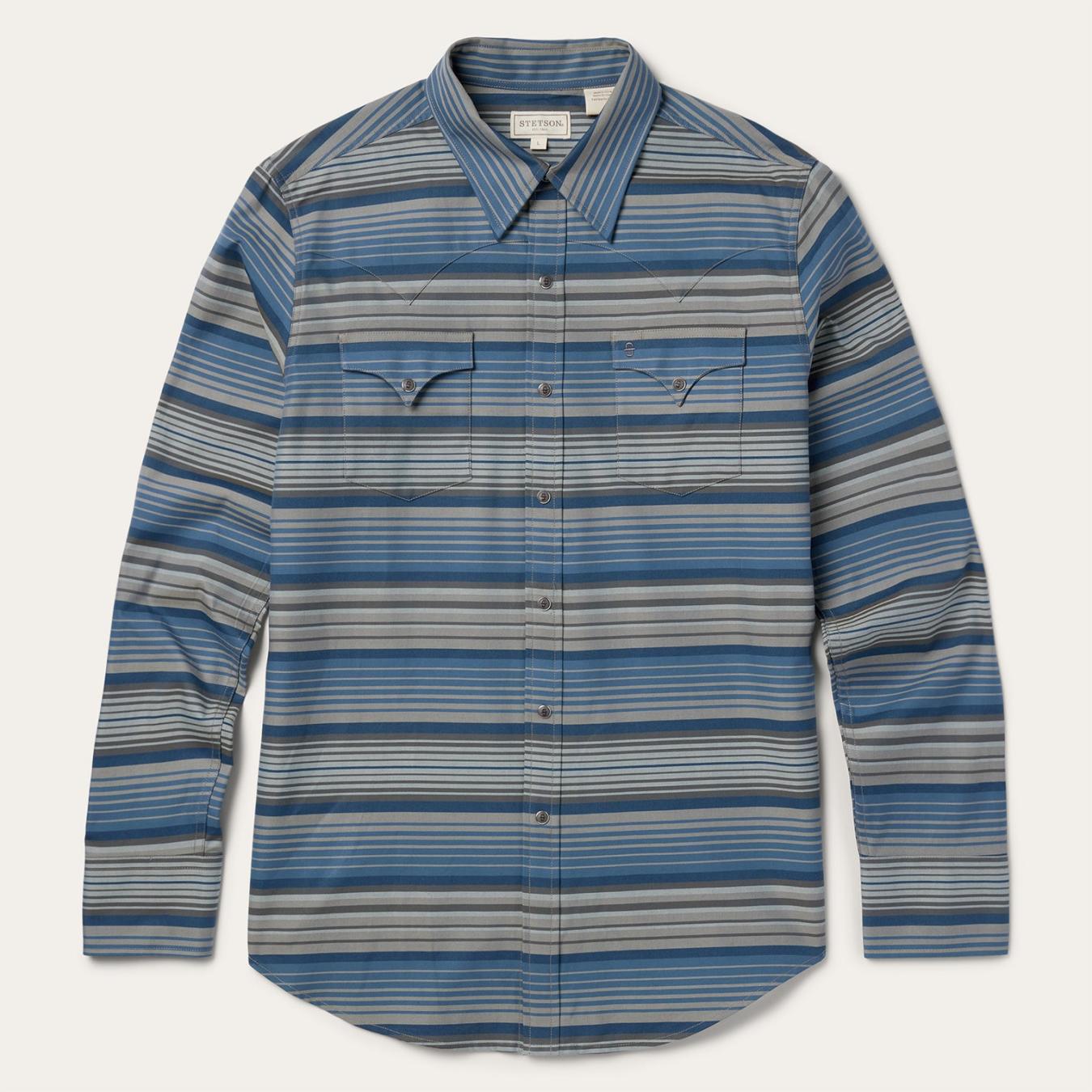 Men Western Shirts Stetson Serape Stripe Western Shirt Blue