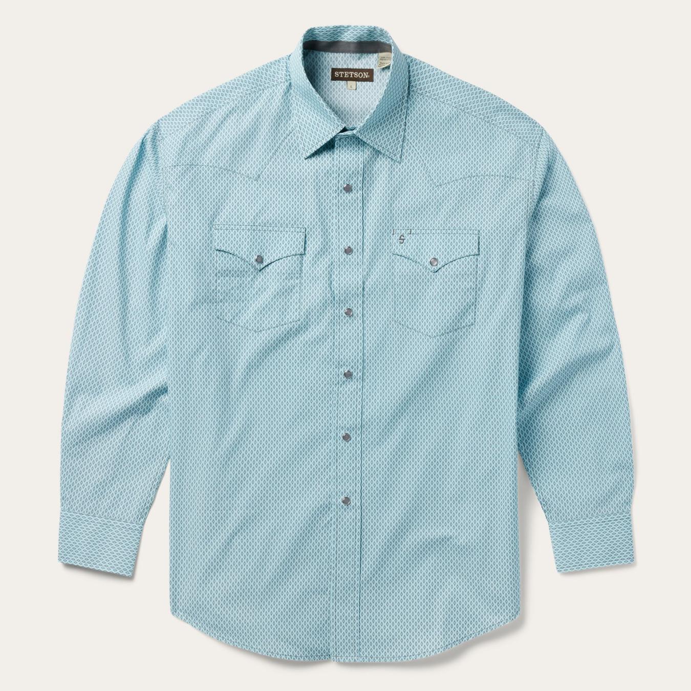 Men Western Shirts Stetson Silver Diamond Neat Print Western Shirt Blue