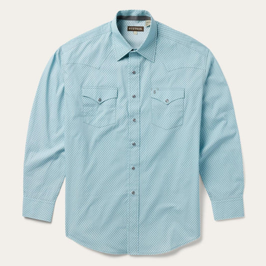 Men Western Shirts Stetson Silver Diamond Neat Print Western Shirt Blue
