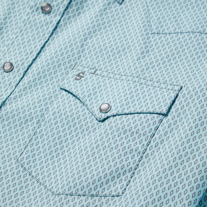 Men Western Shirts Stetson Silver Diamond Neat Print Western Shirt Blue