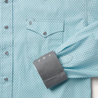 Men Western Shirts Stetson Silver Diamond Neat Print Western Shirt Blue