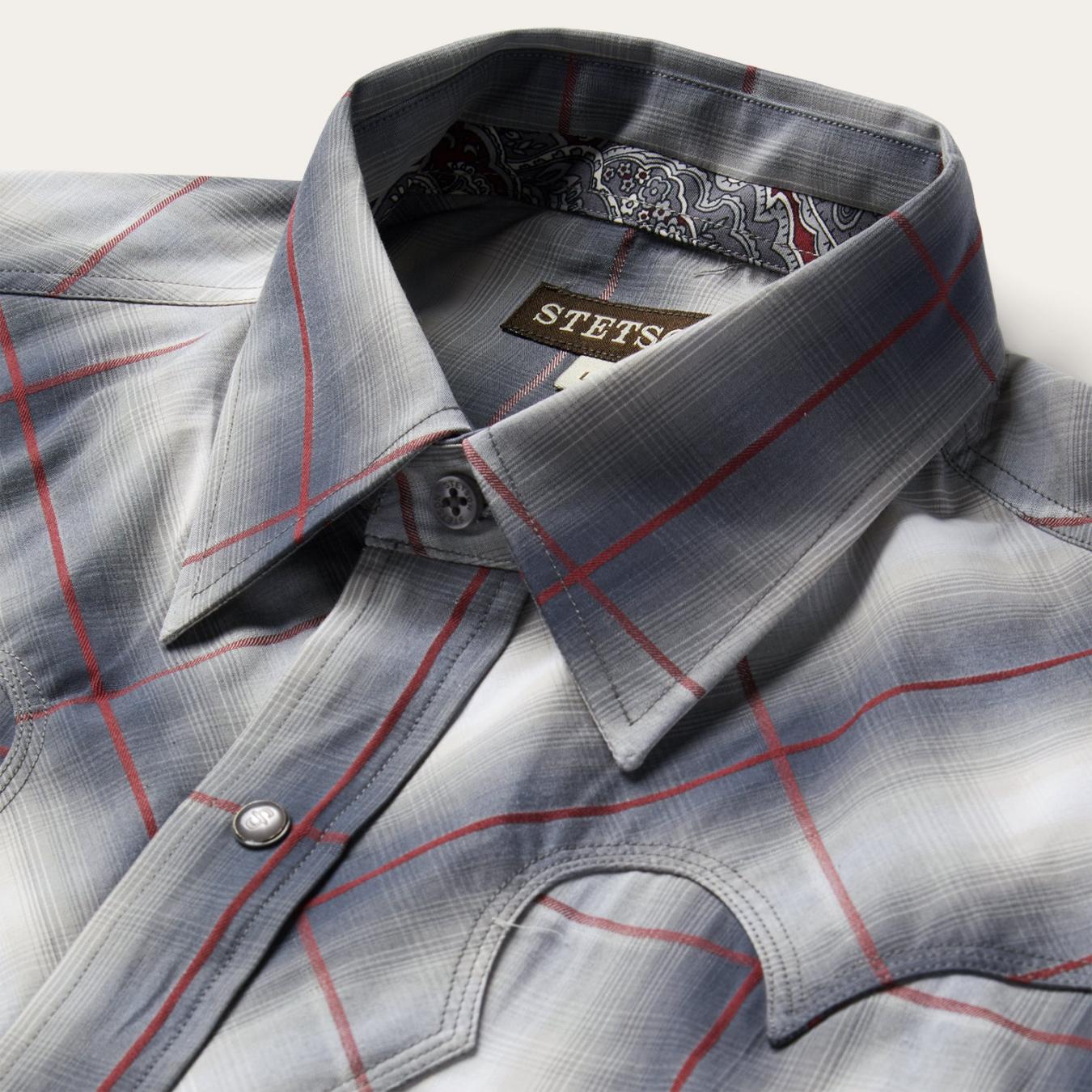 Men Western Shirts Stetson Smoke Ombre Western Shirt Grey
