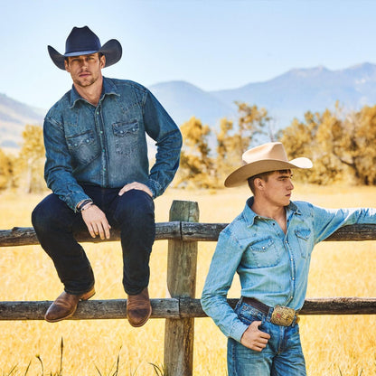 Men Western Shirts Stetson Turquoise Snap Western Denim Shirt Blue