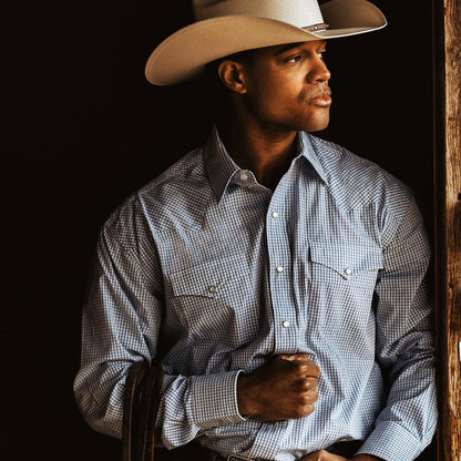 Men Western Shirts Stetson Two Stripe Check Western Shirt Blue