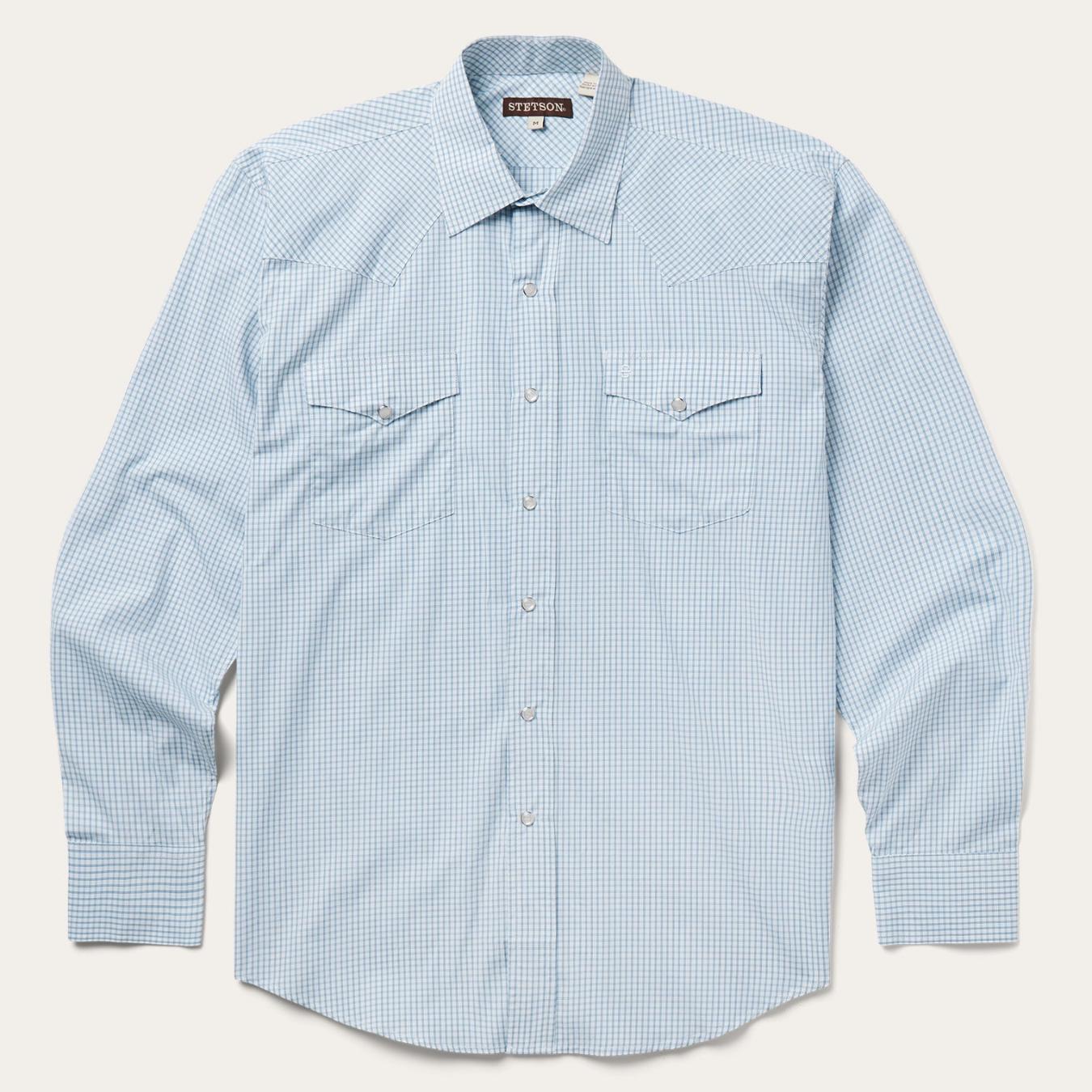 Men Western Shirts Stetson Two Stripe Check Western Shirt Blue