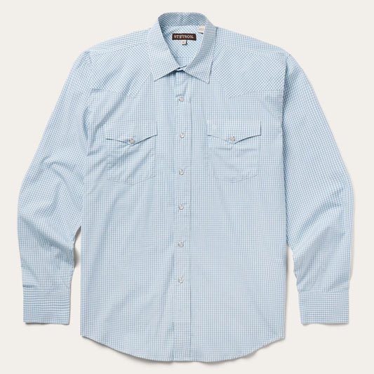 Men Western Shirts Stetson Two Stripe Check Western Shirt Blue