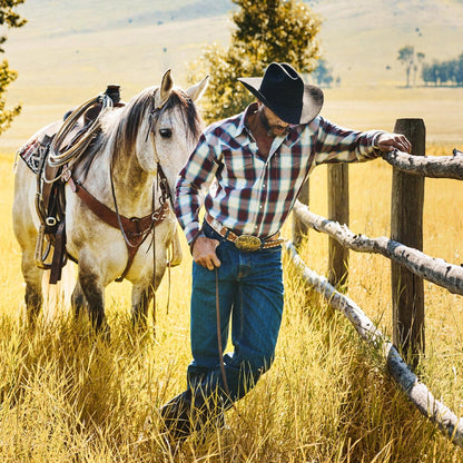 Men Western Shirts Stetson Wine Plaid Shirt Wine
