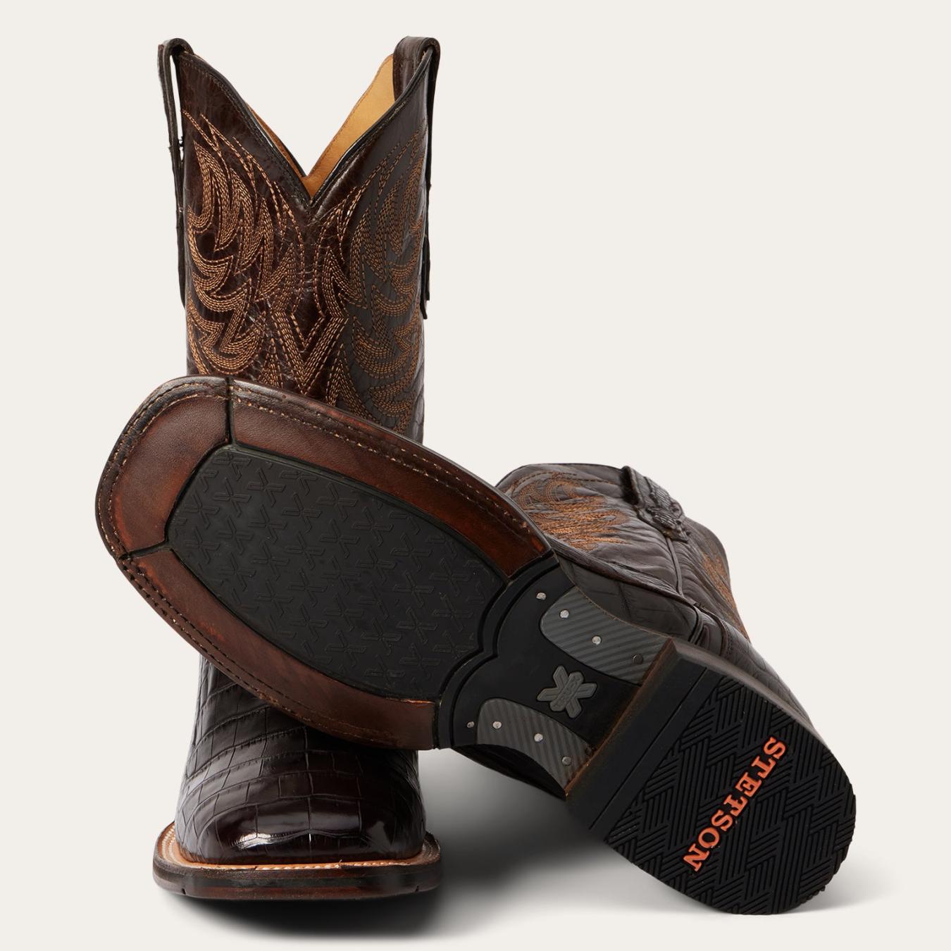 Men Western Stetson Aces Alligator Boot Brown