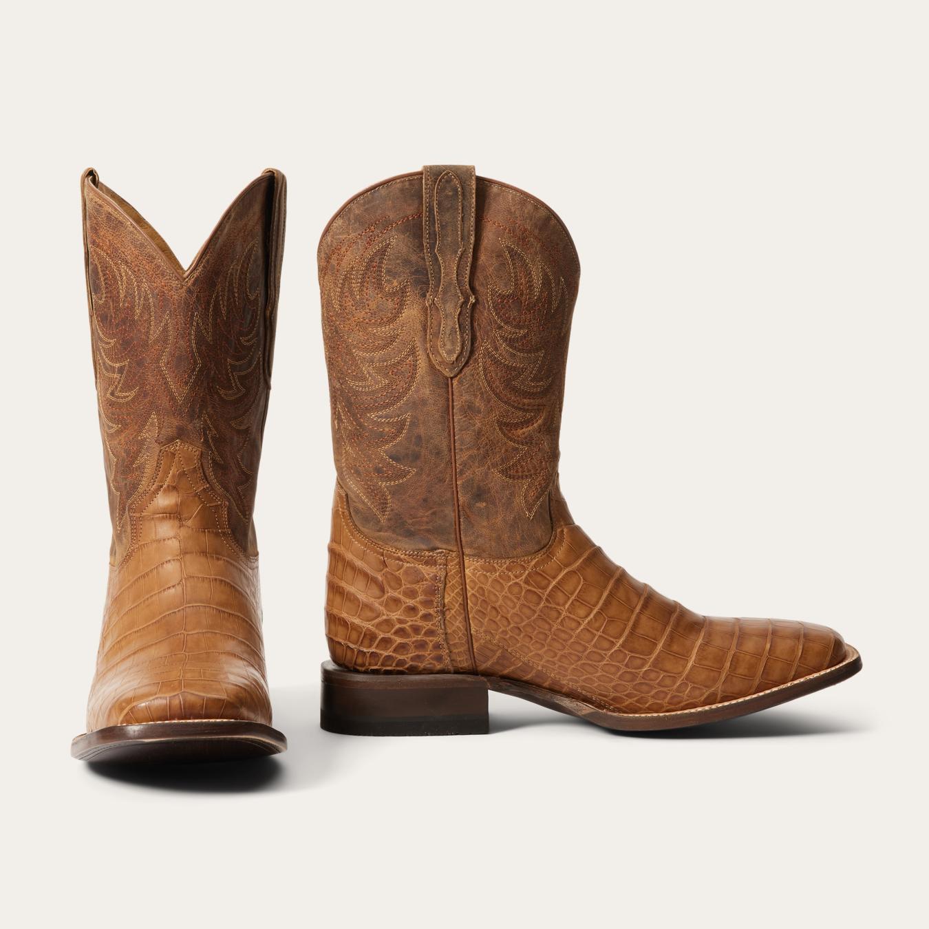 Men Western Stetson Aces Alligator Boots Brown