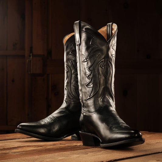 Men Western Stetson Ames Corded & Burnished Leather Boot Black