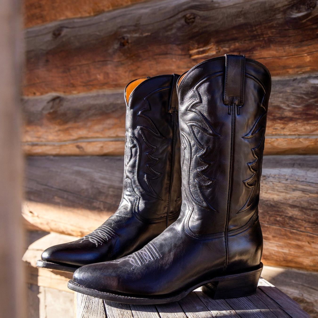 Men Western Stetson Ames Corded & Burnished Leather Boot Black