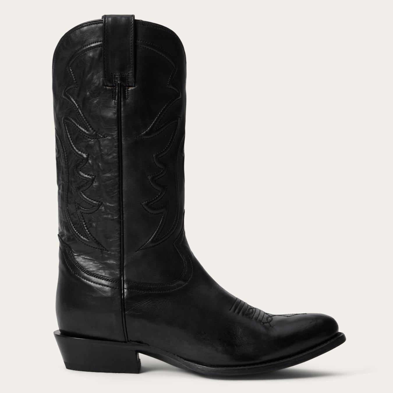 Men Western Stetson Ames Corded & Burnished Leather Boot Black