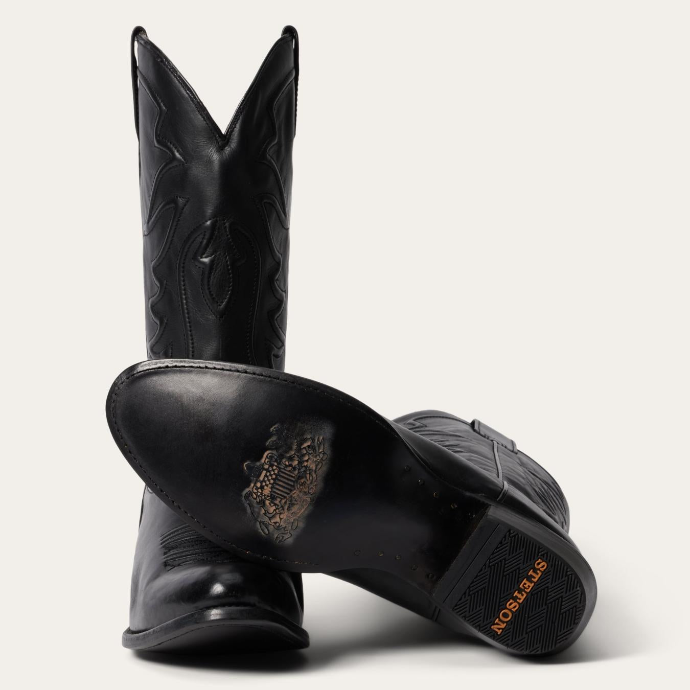 Men Western Stetson Ames Corded & Burnished Leather Boot Black