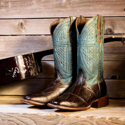 Men Western Stetson Big Horn Tobacco Alligator Cowboy Boot Brown