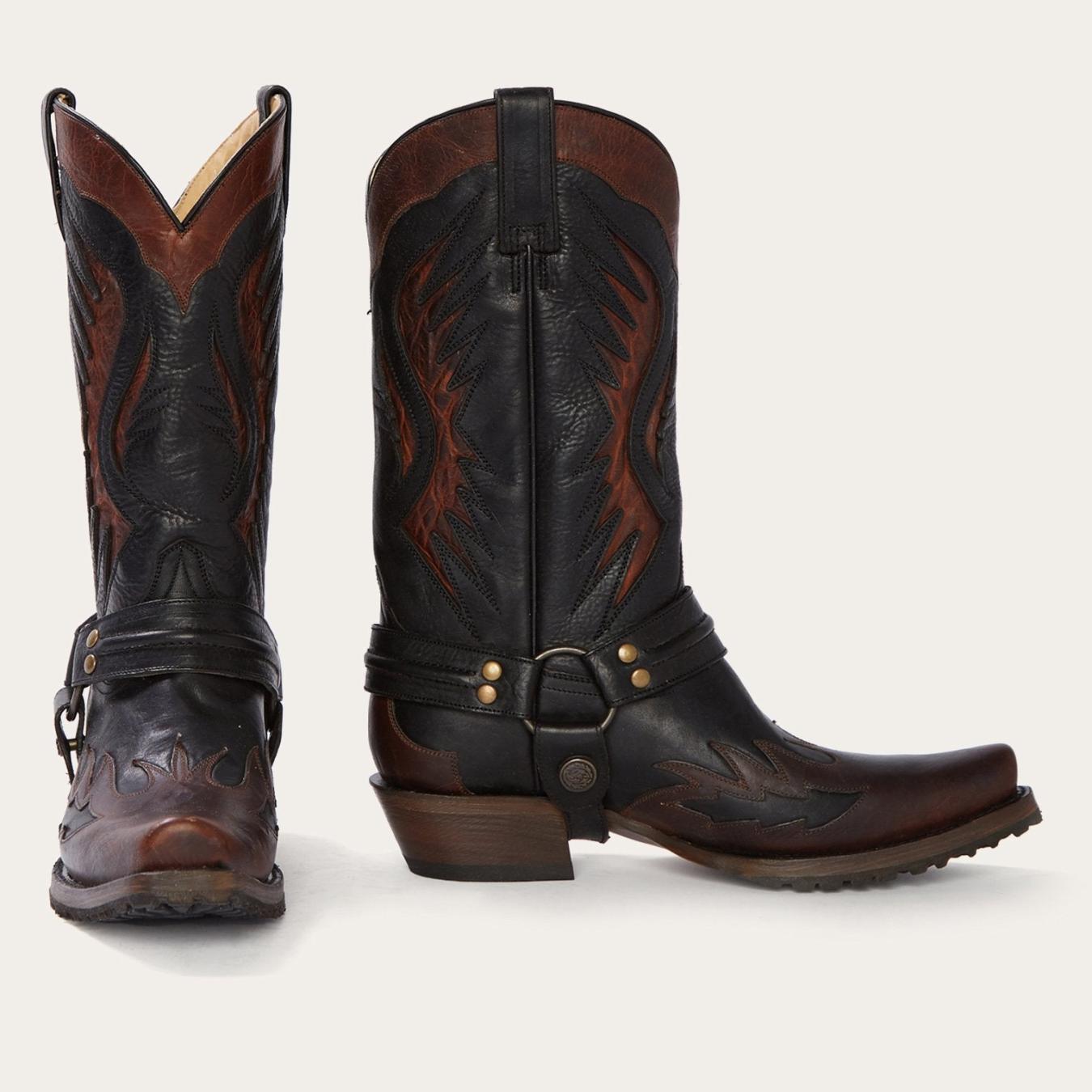 Men Western Stetson Biker Outlaw Oiled Leather Cowboy Boot Brown
