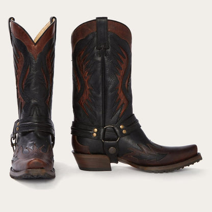 Men Western Stetson Biker Outlaw Oiled Leather Cowboy Boot Brown