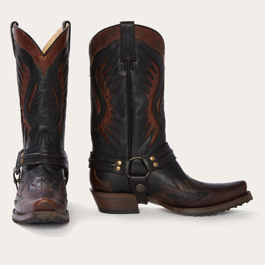 Men Western Stetson Biker Outlaw Oiled Leather Cowboy Boot Brown