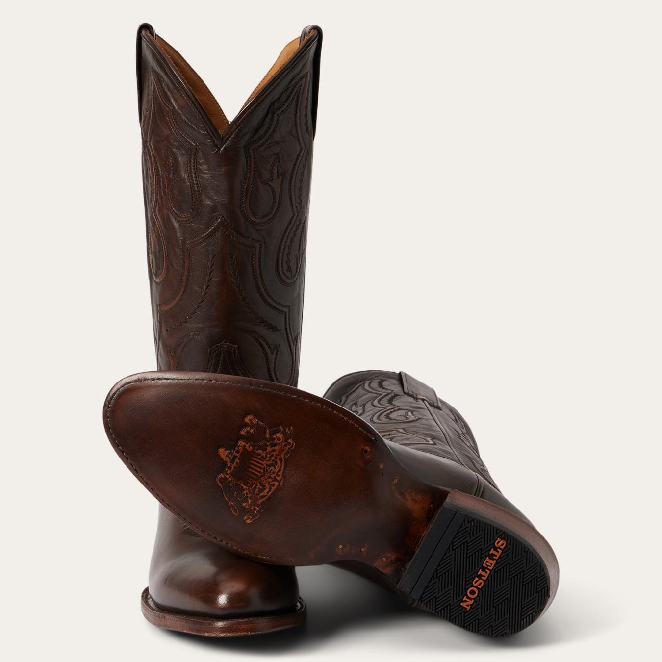 Men Western Stetson Carlisle Western Boots Burnished Brown