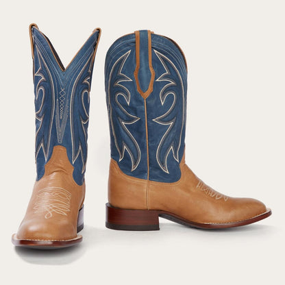 Men Western Stetson Casper Tan & Blue Matte Cowboy Boot Tan