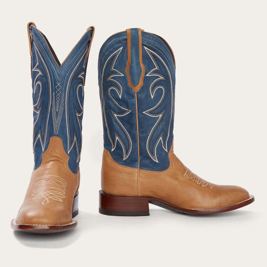 Men Western Stetson Casper Tan & Blue Matte Cowboy Boot Tan