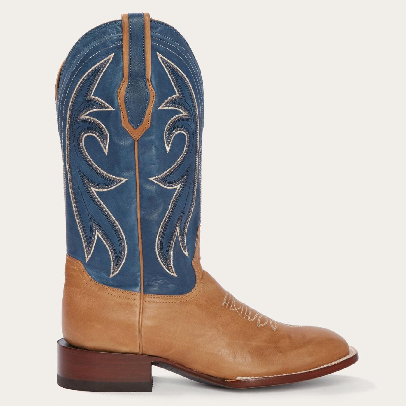 Men Western Stetson Casper Tan & Blue Matte Cowboy Boot Tan