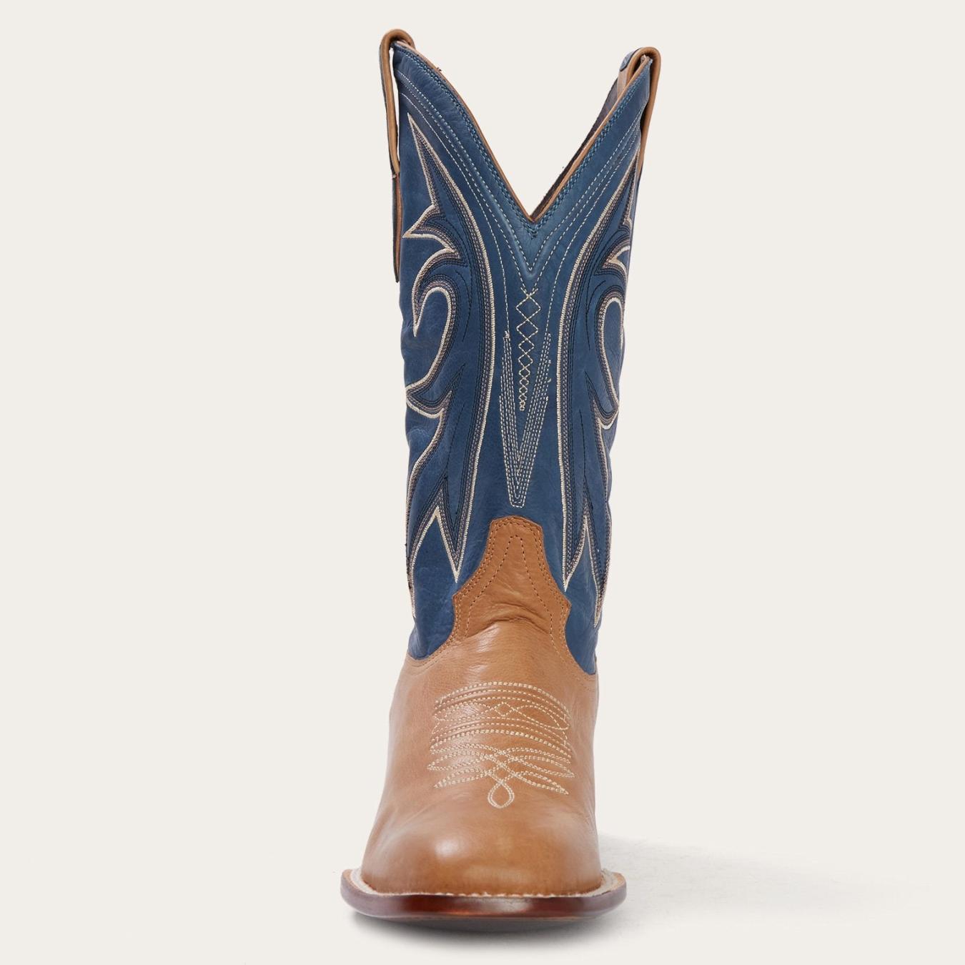 Men Western Stetson Casper Tan & Blue Matte Cowboy Boot Tan