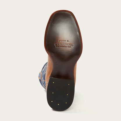 Men Western Stetson Casper Tan & Blue Matte Cowboy Boot Tan