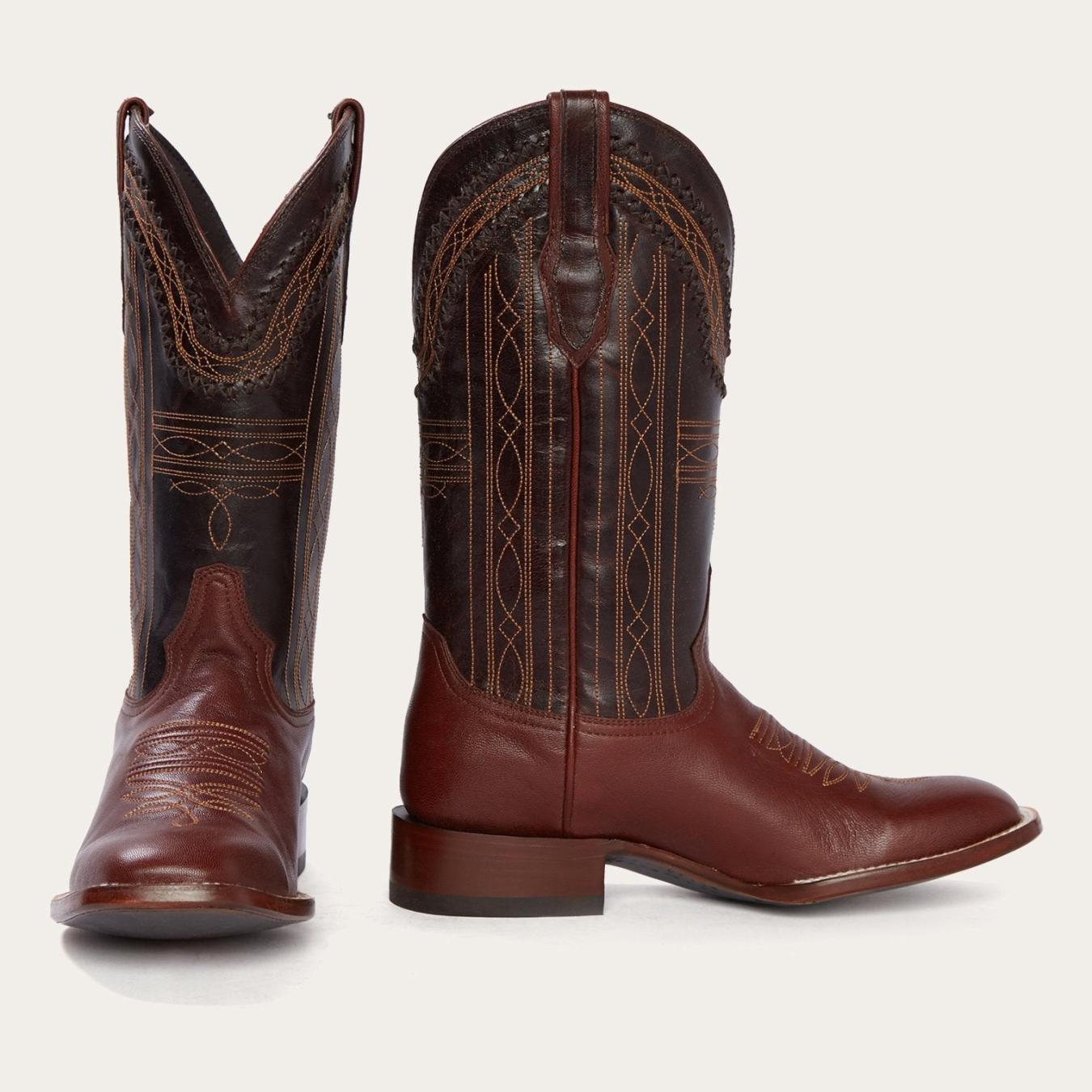 Men Western Stetson Denver Brown Goat Hand Stitched Cowboy Boot Brown